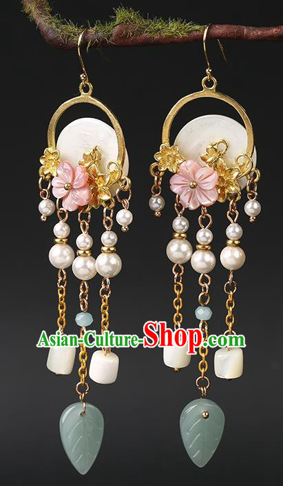 Handmade Chinese Aventurine Ear Accessories Classical Eardrop Ancient Women Hanfu Beads Tassel Earrings