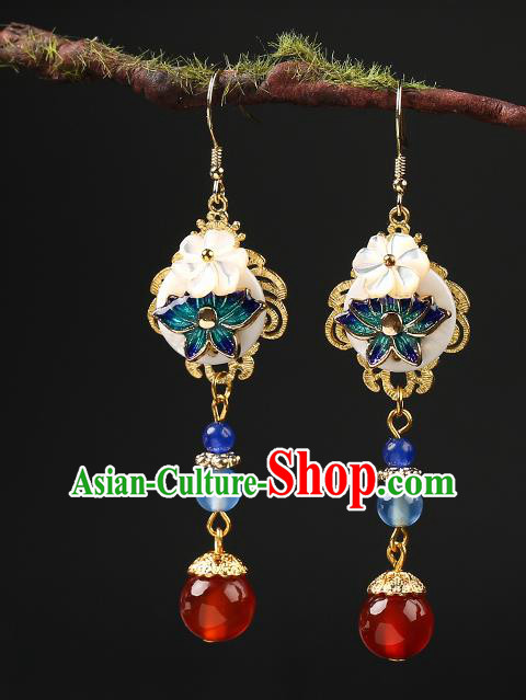 Handmade Chinese Cloisonne Ear Accessories Classical Eardrop Ancient Women Hanfu Red Beads Tassel Earrings