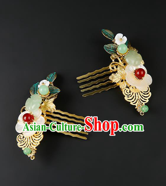 Chinese Classical Shell Hair Combs Hanfu Hair Accessories Handmade Ancient Princess Jade Hairpins for Women