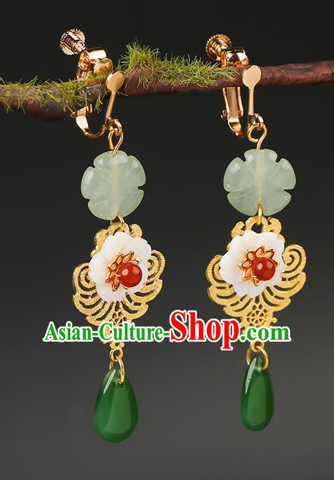 Handmade Chinese Jade Ear Accessories Classical Eardrop Ancient Women Hanfu Golden Earrings