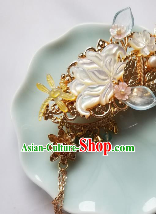 Chinese Classical Shell Lotus Hair Claw Hanfu Hair Accessories Handmade Ancient Princess Dragonfly Hairpins for Women