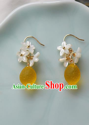 Handmade Chinese Shell Flowers Ear Accessories Classical Eardrop Ancient Women Hanfu Lemon Earrings