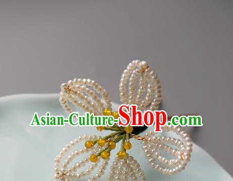 Chinese Classical Pearls Flower Hair Clip Hanfu Hair Accessories Handmade Ancient Princess Hairpins for Women