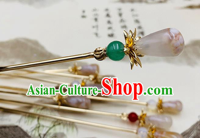 Chinese Classical Tang Dynasty Hair Clip Hanfu Hair Accessories Handmade Ancient Princess Stone Hairpin for Women