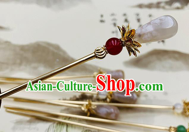 Chinese Classical Tang Dynasty Hair Clip Hanfu Hair Accessories Handmade Ancient Princess Wine Red Bead Hairpin for Women