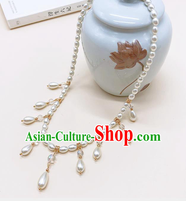 Chinese Classical White Pearls Hair Clasp Women Hanfu Hair Accessories Handmade Ancient Princess Eyebrows Pendant