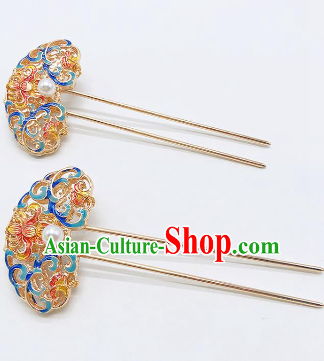 Chinese Classical Blueing Hair Clip Women Hanfu Hair Accessories Handmade Ancient Qing Dynasty Imperial Concubine Hairpins