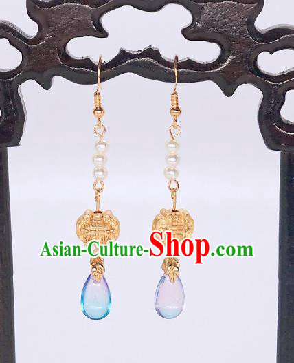 Handmade Chinese Ming Dynasty Ear Accessories Classical Eardrop Ancient Court Women Hanfu Golden Earrings