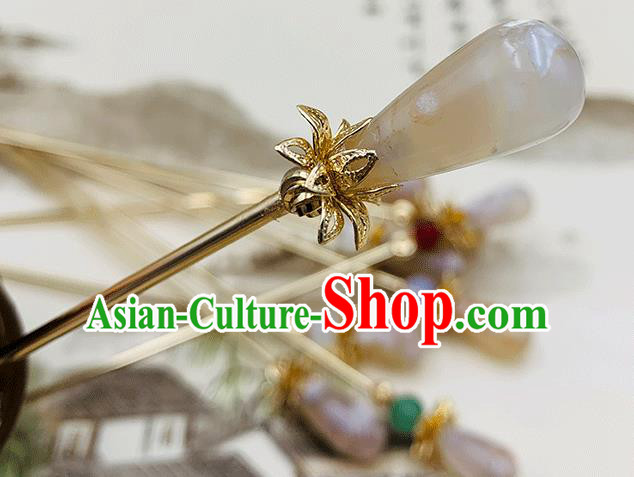 Chinese Classical Tang Dynasty Hair Clip Hanfu Hair Accessories Handmade Ancient Princess Golden Hairpin for Women