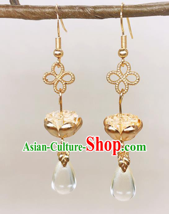 Handmade Chinese Ming Dynasty Golden Lotus Seedpod Ear Accessories Classical Eardrop Ancient Court Women Hanfu Earrings