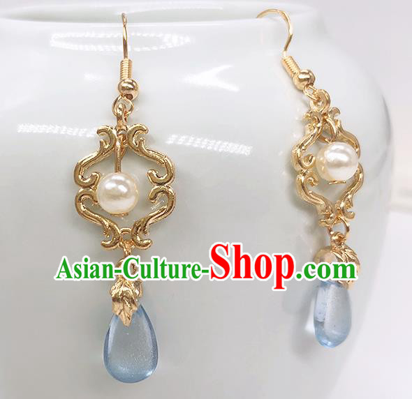 Handmade Chinese Ming Dynasty Golden Ear Accessories Classical Eardrop Ancient Court Women Hanfu Earrings