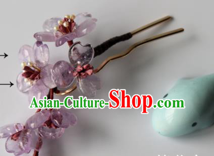 Chinese Classical Song Dynasty Hair Clip Hanfu Hair Accessories Handmade Ancient Princess Purple Sakura Hairpins for Women