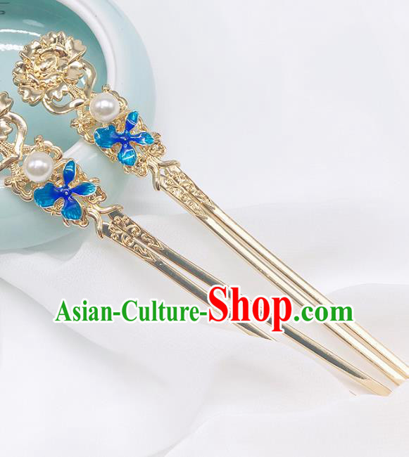 Chinese Classical Cloisonne Hair Clip Women Hanfu Hair Accessories Handmade Ancient Ming Dynasty Imperial Concubine Golden Hairpins