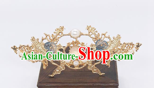 Chinese Classical Hair Crown Women Hanfu Hair Accessories Handmade Ancient Ming Dynasty Princess Golden Hairpins