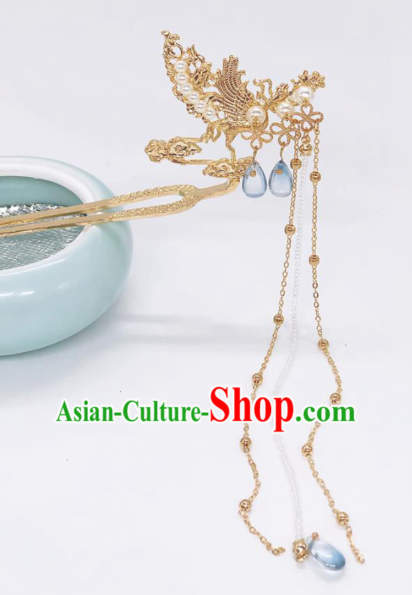 Chinese Classical Tassel Hair Clip Women Hanfu Hair Accessories Handmade Ancient Ming Dynasty Princess Golden Phoenix Hairpins