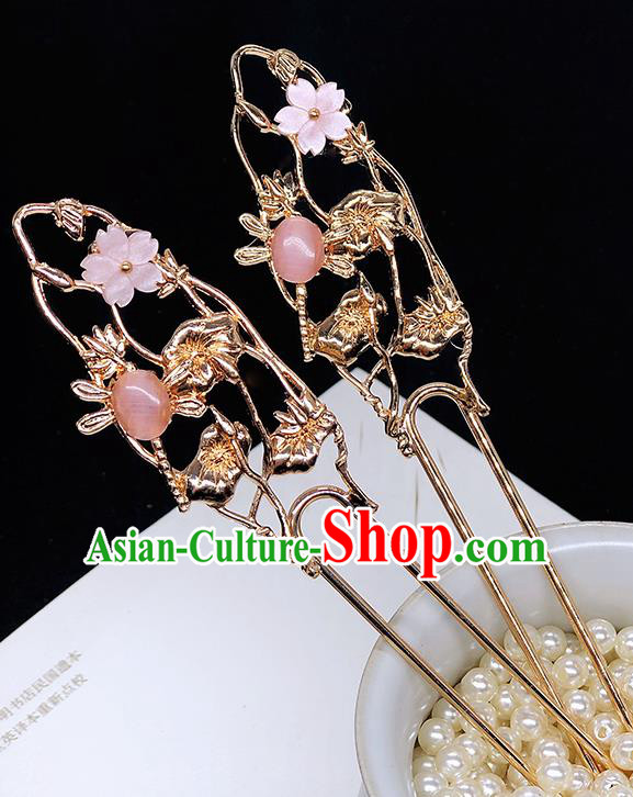 Chinese Classical Dragonfly Hair Clip Women Hanfu Hair Accessories Handmade Ancient Ming Dynasty Princess Golden Lotus Hairpins