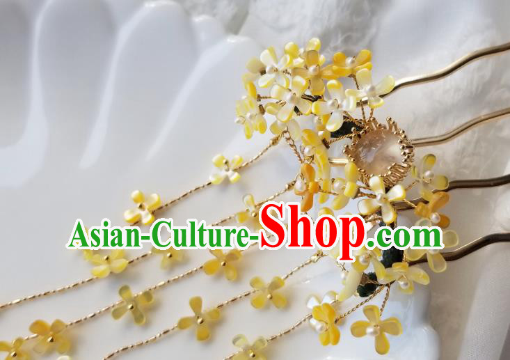 Chinese Classical Yellow Fragrans Hair Clip Hanfu Hair Accessories Handmade Ancient Song Dynasty Tassel Hairpins for Women