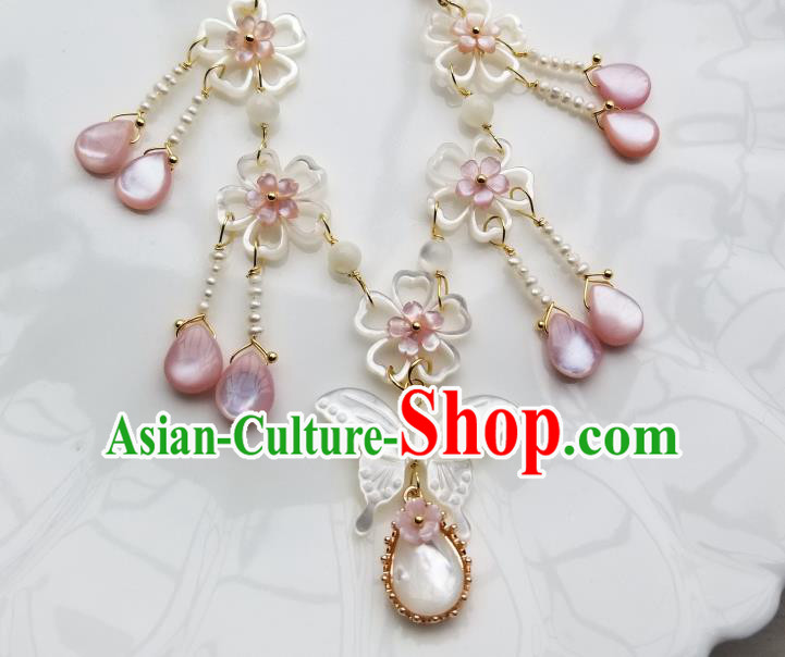 Chinese Handmade Shell Butterfly Necklet Classical Jewelry Accessories Ancient Hanfu Sakura Necklace for Women
