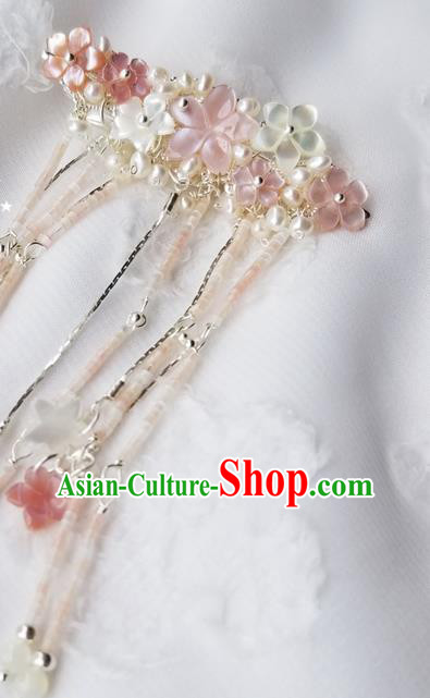 Chinese Classical Shell Flowers Tassel Hair Claw Hanfu Hair Accessories Handmade Ancient Queen Pearls Hairpins for Women