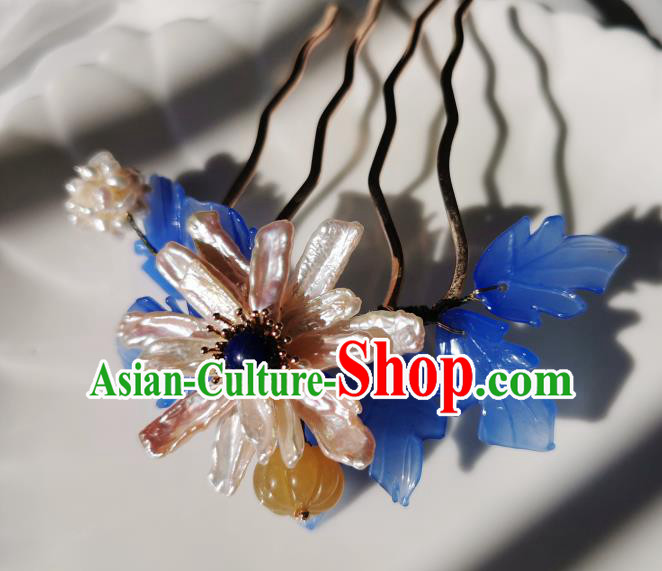 Chinese Classical Epiphyllum Hair Comb Hanfu Hair Accessories Handmade Ancient Song Dynasty Queen Shell Flower Hairpins for Women