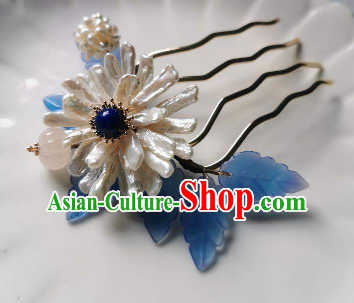 Chinese Classical Shell Chrysanthemum Hair Comb Hanfu Hair Accessories Handmade Ancient Song Dynasty Empress Hairpins for Women