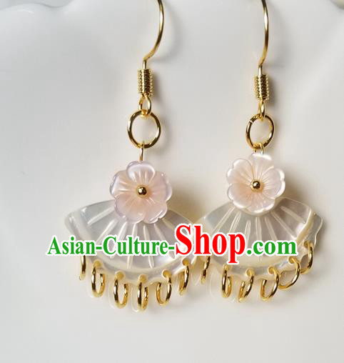 Handmade Chinese Court Ear Accessories Classical Eardrop Ancient Women Hanfu Shell Fan Earrings