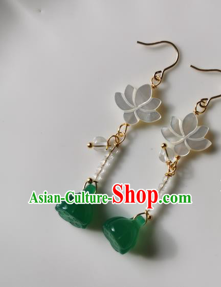 Handmade Chinese Jade Lotus Seedpod Ear Accessories Classical Eardrop Ancient Women Hanfu Shell Earrings