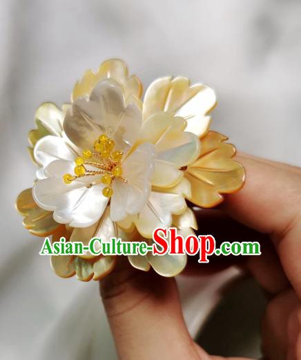 Chinese Classical Yellow Peony Hair Clip Hanfu Hair Accessories Handmade Ancient Song Dynasty Empress Shell Hairpins for Women