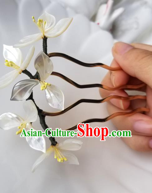 Chinese Classical White Magnolia Hair Comb Hanfu Hair Accessories Handmade Ancient Song Dynasty Princess Shell Hairpins for Women