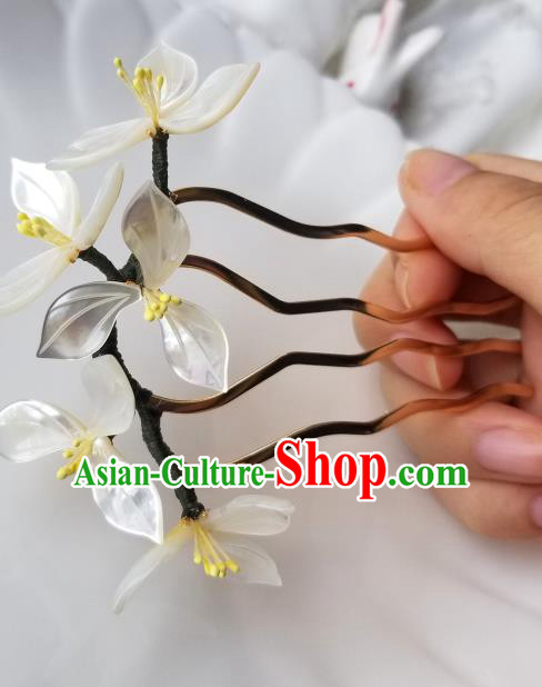 Chinese Classical White Magnolia Hair Comb Hanfu Hair Accessories Handmade Ancient Song Dynasty Princess Shell Hairpins for Women