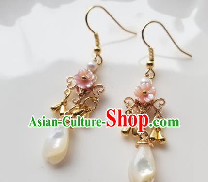 Handmade Chinese Golden Ear Accessories Classical Eardrop Ancient Women Hanfu Shell Earrings