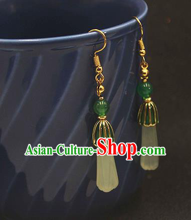 Handmade Chinese Jade Ear Accessories Classical Eardrop Ancient Women Hanfu Court Earrings