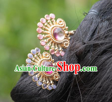 Chinese Classical Crystal Hair Clip Hanfu Hair Accessories Handmade Ancient Princess Golden Hairpin for Women