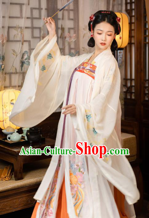 Chinese Tang Dynasty Hanfu Apparels Traditional Ancient Princess Historical Costumes Embroidered Cloak Blouse and Dress Full Set