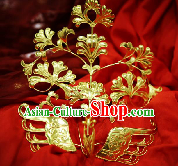 Chinese Classical Court Golden Phoenix Hair Crown Women Hanfu Hair Accessories Handmade Ancient Tang Dynasty Empress Hairpins Phoenix Coronet