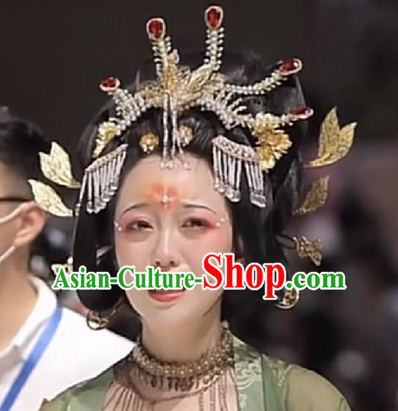 Chinese Classical Court Queen Phoenix Hair Crown Women Hanfu Hair Accessories Handmade Ancient Tang Dynasty Empress Hairpins Full Set