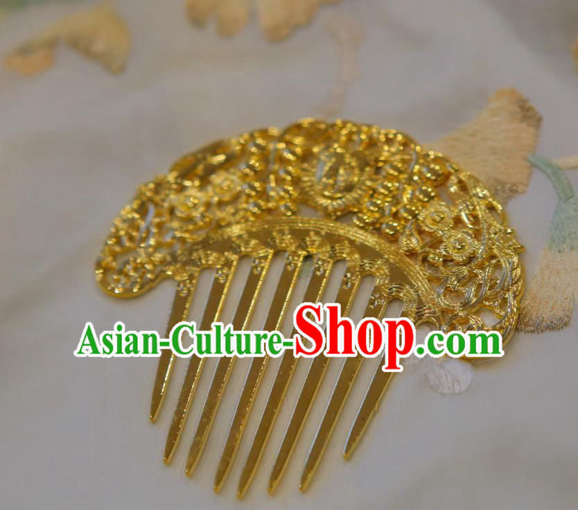 Chinese Classical Court Queen Golden Hair Comb Women Hanfu Hair Accessories Handmade Ancient Tang Dynasty Imperial Concubine Hairpins