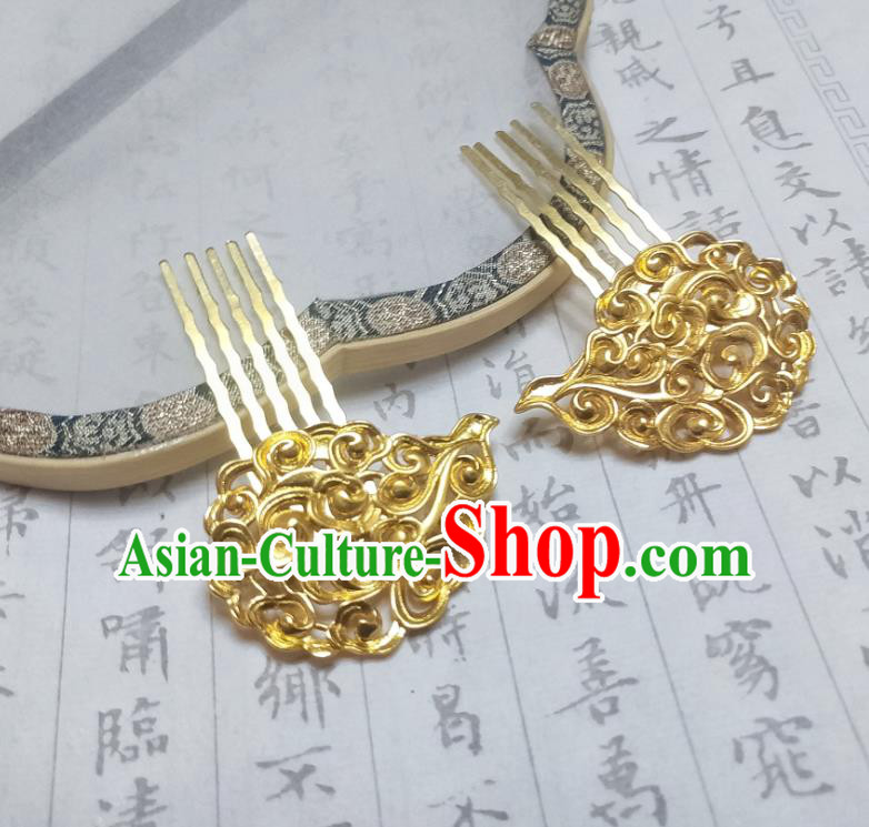 Chinese Classical Court Queen Golden Cloud Hair Comb Women Hanfu Hair Accessories Handmade Ancient Tang Dynasty Imperial Concubine Hairpins