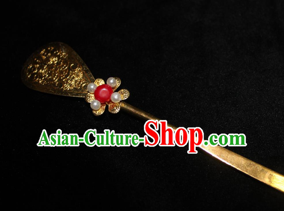 Chinese Classical Court Queen Golden Hair Clip Women Hanfu Hair Accessories Handmade Ancient Tang Dynasty Palace Empress Hairpins