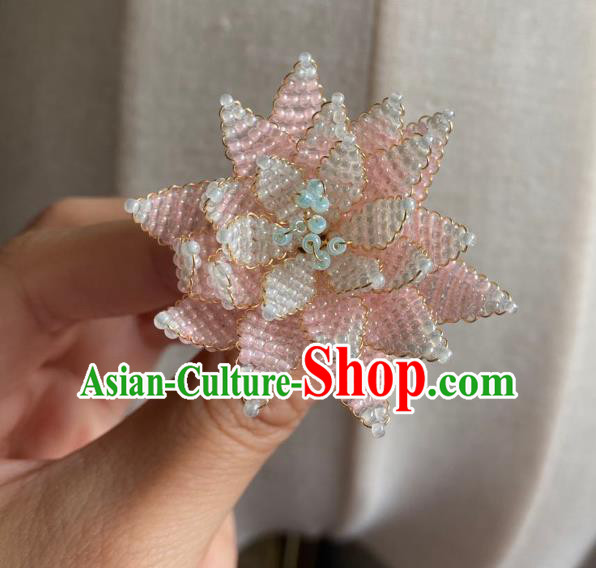 Chinese Classical Court Pink Beads Lotus Hair Clip Women Hanfu Hair Accessories Handmade Ancient Qing Dynasty Princess Hairpins