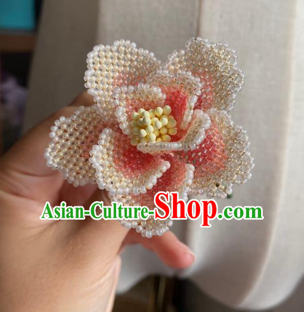 Chinese Classical Court Hair Clip Women Hanfu Hair Accessories Handmade Ancient Qing Dynasty Princess Beads Peach Blossom Hairpins