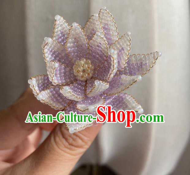 Chinese Classical Court Lotus Hair Clip Women Hanfu Hair Accessories Handmade Ancient Qing Dynasty Princess Lilac Beads Hairpins