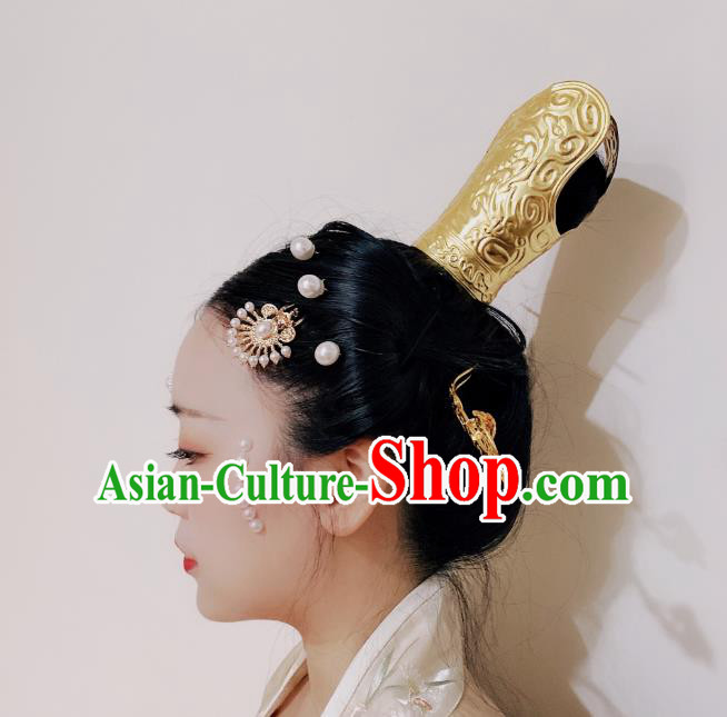 Chinese Classical Taoist Nun Golden Hair Crown Women Hanfu Hair Accessories Handmade Ancient Song Dynasty Imperial Concubine Hairpins