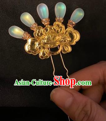 Chinese Classical Golden Little Hair Clip Women Hanfu Hair Accessories Handmade Ancient Tang Dynasty Court Moonstone Hairpins