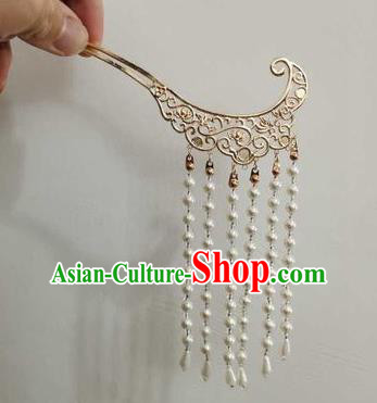 Chinese Classical Ancient Song Dynasty Empress Hair Clip Women Hanfu Hair Accessories Handmade White Beads Tassel Hairpins