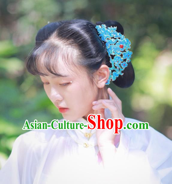 Chinese Classical Ancient Countess Blueing Hairpins Women Hanfu Hair Accessories Handmade Ming Dynasty Court Hair Comb
