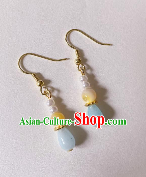 Handmade Chinese Classical Eardrop Cheongsam Ear Accessories Ancient Hanfu Blue Stone Earrings