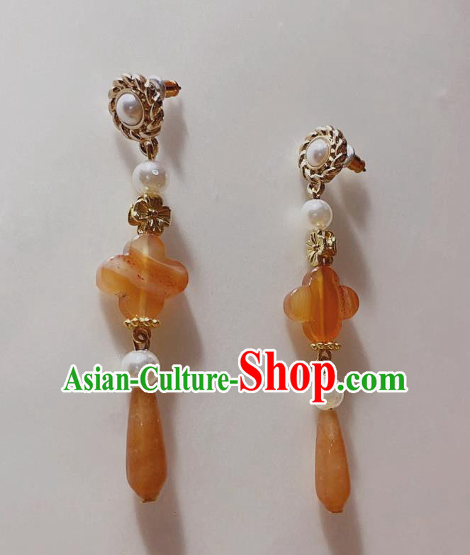 Handmade Chinese Classical Eardrop Cheongsam Ear Accessories Ancient Hanfu Orange Stone Earrings