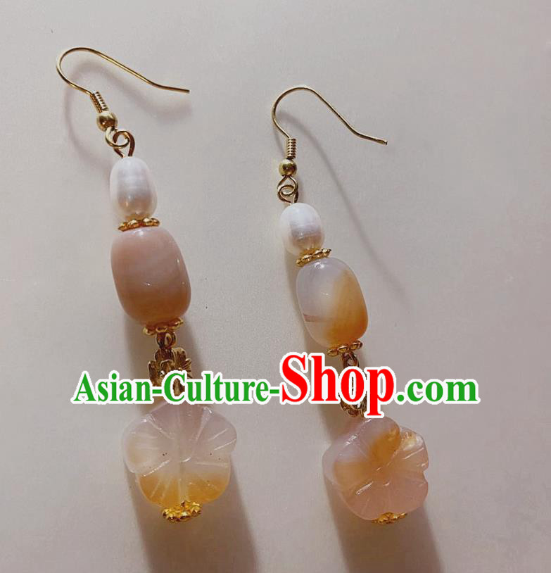 Handmade Chinese Classical Stone Eardrop Cheongsam Ear Accessories Ancient Hanfu Pearls Earrings