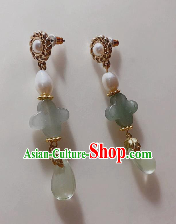 Handmade Chinese Classical Aquamarine Eardrop Cheongsam Ear Accessories Ancient Hanfu Blue Earrings